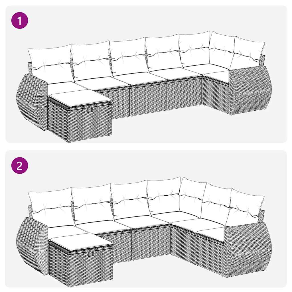 Set Divani da Giardino 7 pz con Cuscini Beige in Polyrattan | homemem39