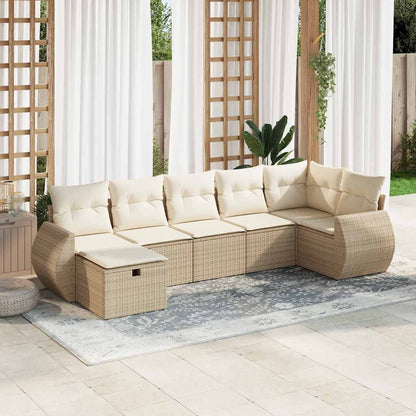 Set Divani da Giardino 7 pz con Cuscini Beige in Polyrattan | homemem39