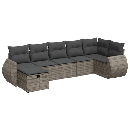 Set Divani da Giardino 7 pz con Cuscini Grigio in Polyrattan