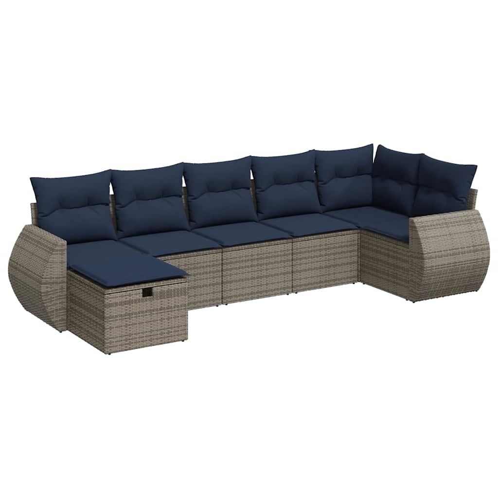Set Divani da Giardino 7 pz con Cuscini Grigio in Polyrattan | homemem39