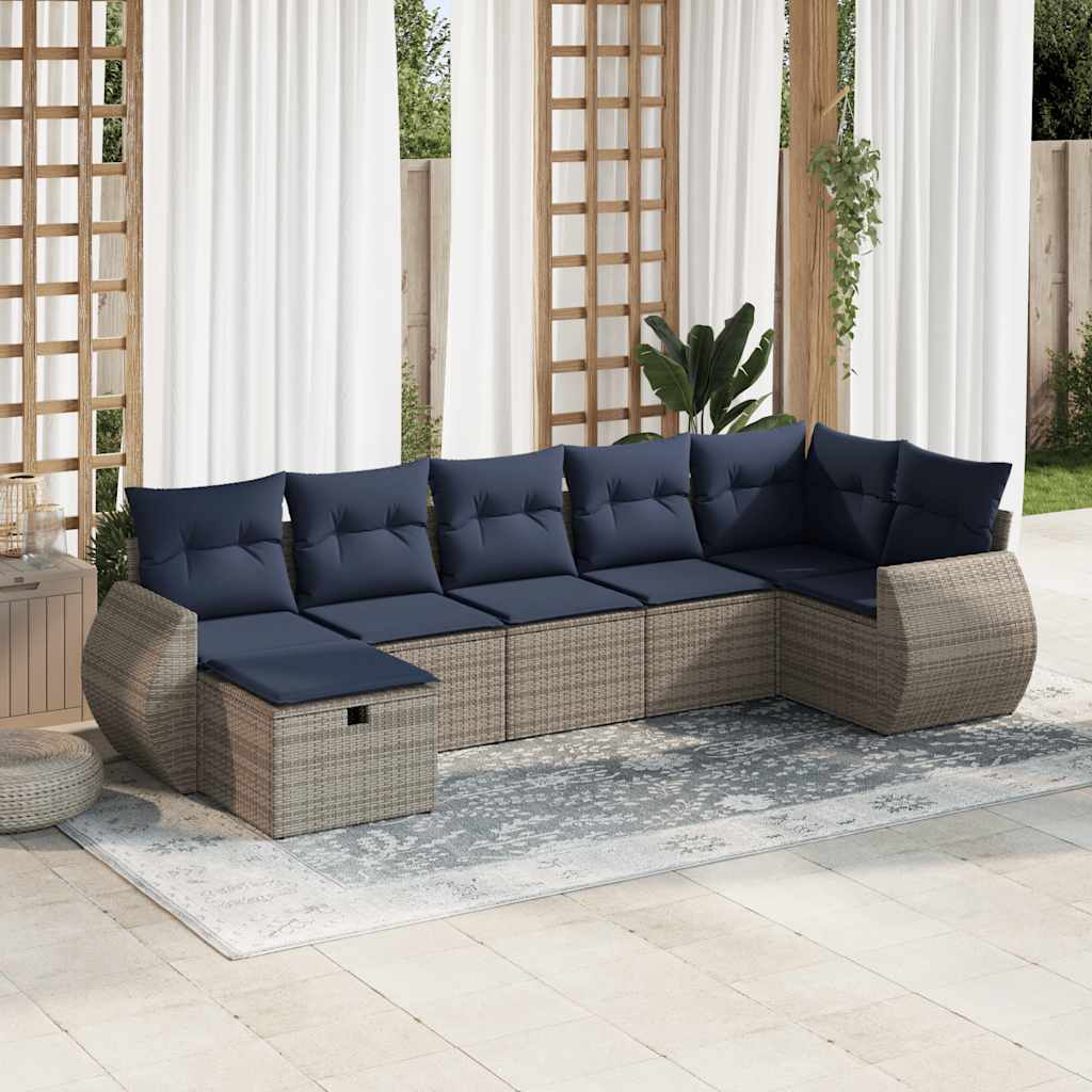 Set Divani da Giardino 7 pz con Cuscini Grigio in Polyrattan | homemem39