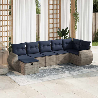 Set Divani da Giardino 7 pz con Cuscini Grigio in Polyrattan | homemem39