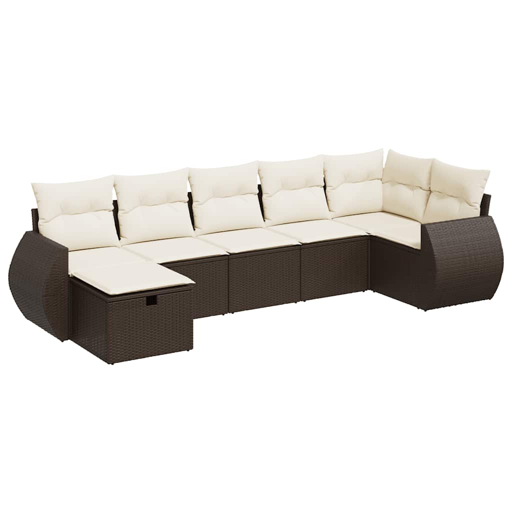 Set Divani da Giardino 7 pz con Cuscini Marrone in Polyrattan - homemem39