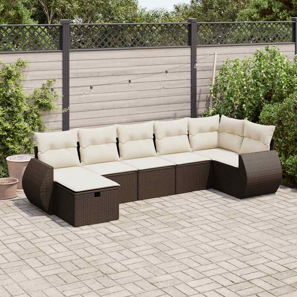Set Divani da Giardino 7 pz con Cuscini Marrone in Polyrattan - homemem39