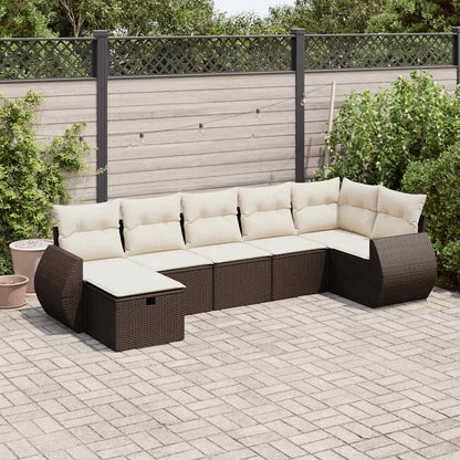 Set Divani da Giardino 7 pz con Cuscini Marrone in Polyrattan - homemem39