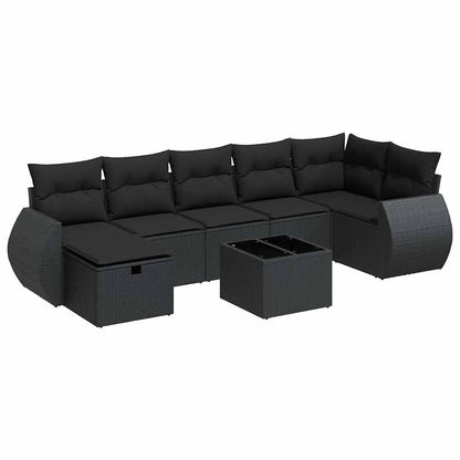 Set Divani da Giardino con Cuscini 8 pz Nero in Polyrattan | homemem39