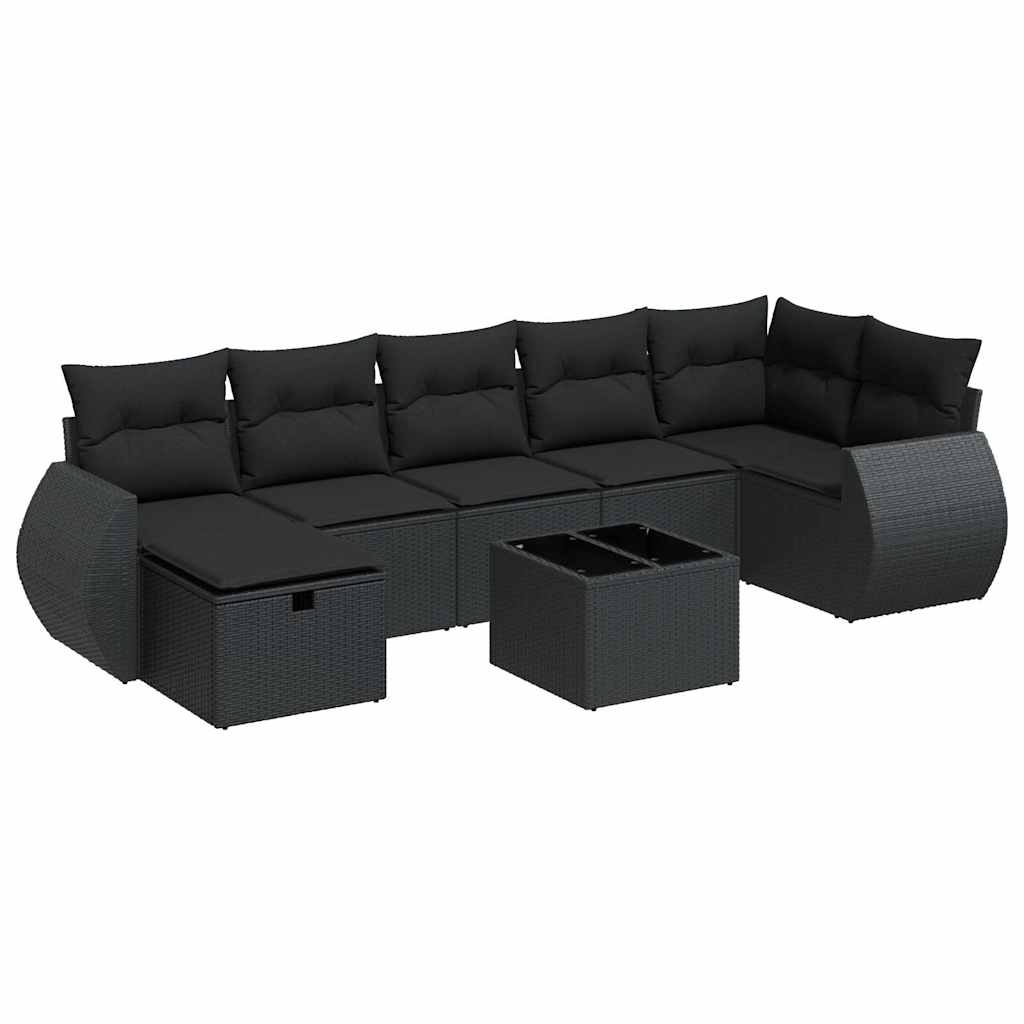 Set Divani da Giardino con Cuscini 8 pz Nero in Polyrattan