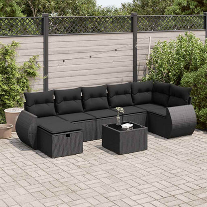 Set Divani da Giardino con Cuscini 8 pz Nero in Polyrattan | homemem39