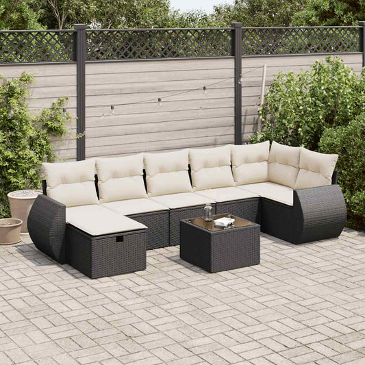 Set Divani da Giardino con Cuscini 8 pz Nero in Polyrattan - homemem39