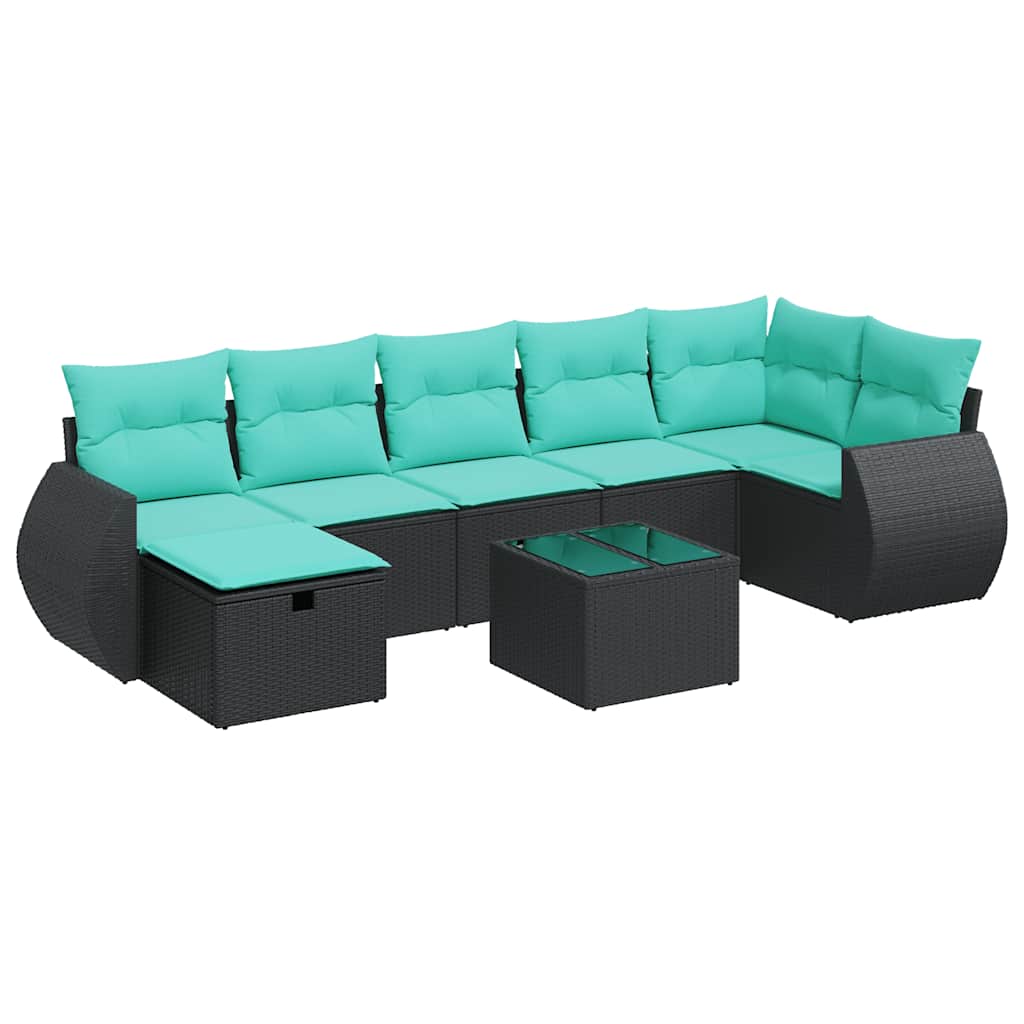 Set Divani da Giardino con Cuscini 8 pz Nero in Polyrattan | homemem39
