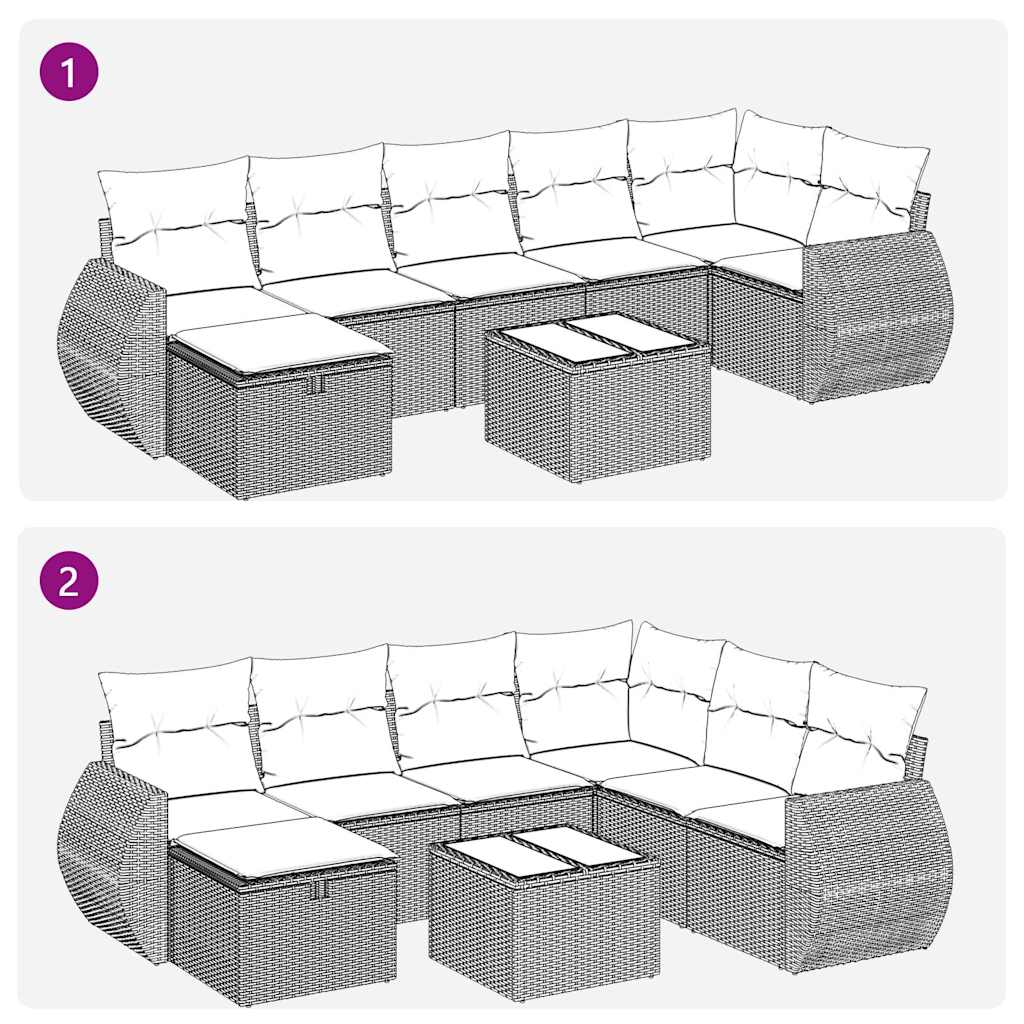 Set Divani da Giardino con Cuscini 8 pz Nero in Polyrattan