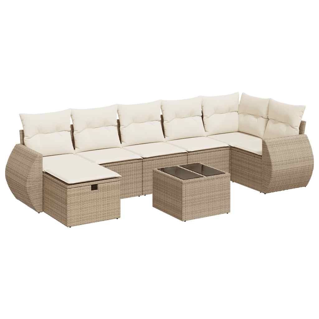 Set Divano da Giardino 8 pz con Cuscini Beige in Polyrattan | homemem39