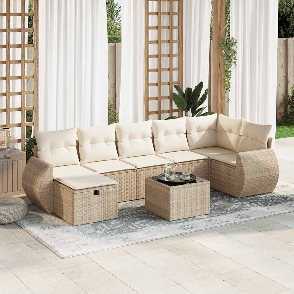 Set Divano da Giardino 8 pz con Cuscini Beige in Polyrattan | homemem39