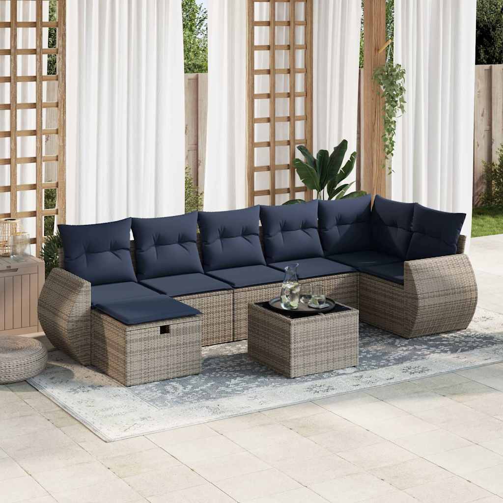 Set Divano da Giardino 8 pz con Cuscini Grigio in Polyrattan | homemem39