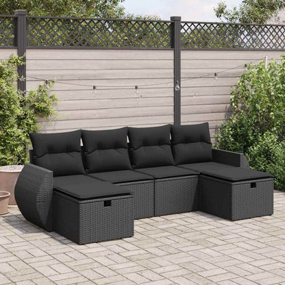Set Divano da Giardino 6 pz con Cuscini Nero in Polyrattan | homemem39
