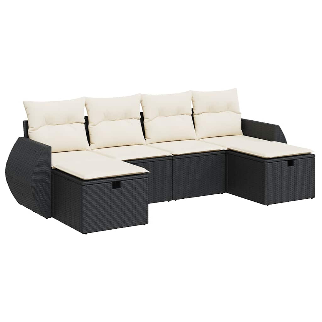 Set Divano da Giardino 6 pz con Cuscini Nero in Polyrattan - homemem39