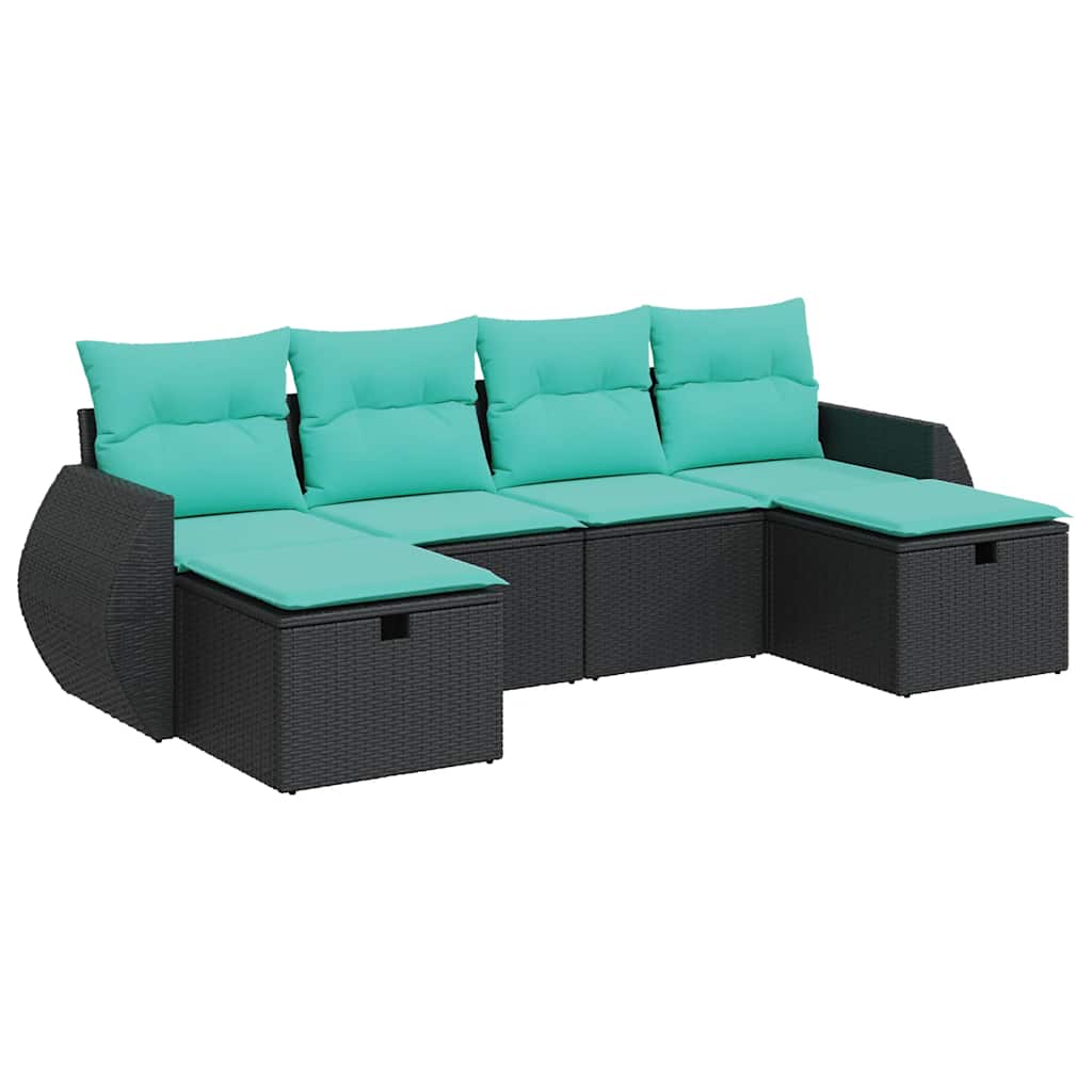 Set Divano da Giardino 6 pz con Cuscini Nero in Polyrattan | homemem39