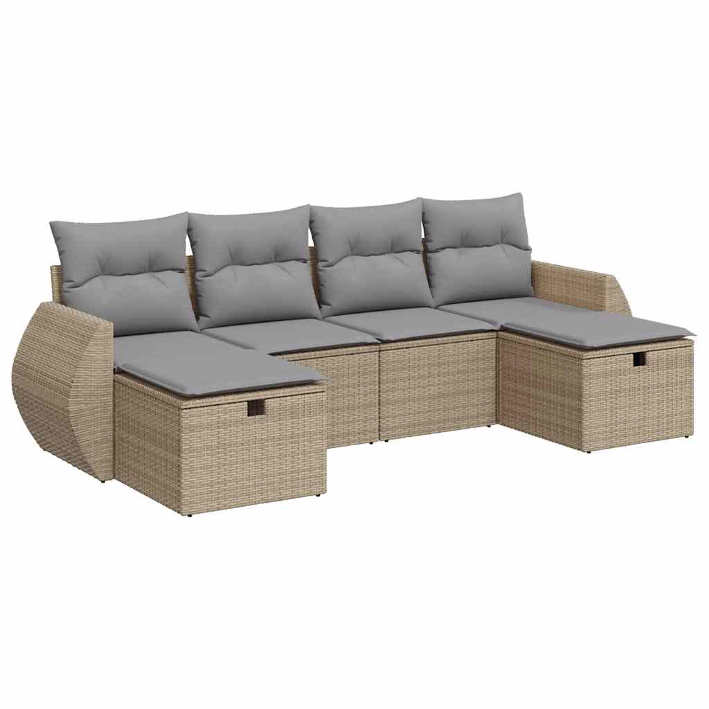 Set Divano da Giardino 6 pz con Cuscini Beige in Polyrattan - homemem39