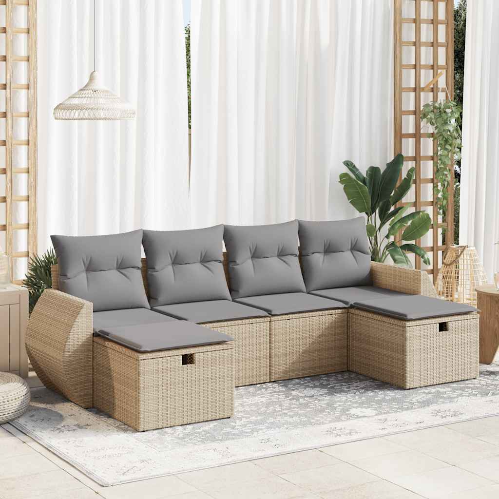 Set Divano da Giardino 6 pz con Cuscini Beige in Polyrattan - homemem39