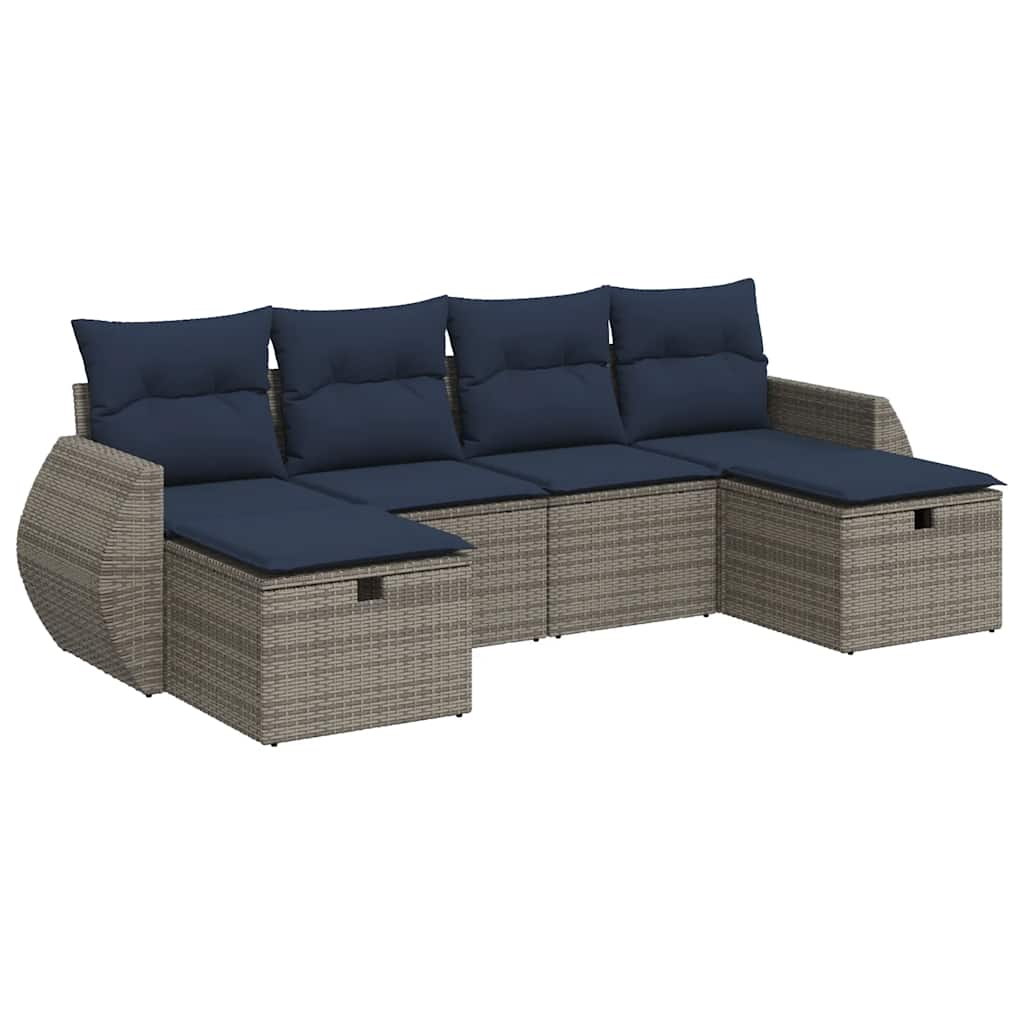 Set Divano da Giardino 6 pz con Cuscini Grigio in Polyrattan | homemem39