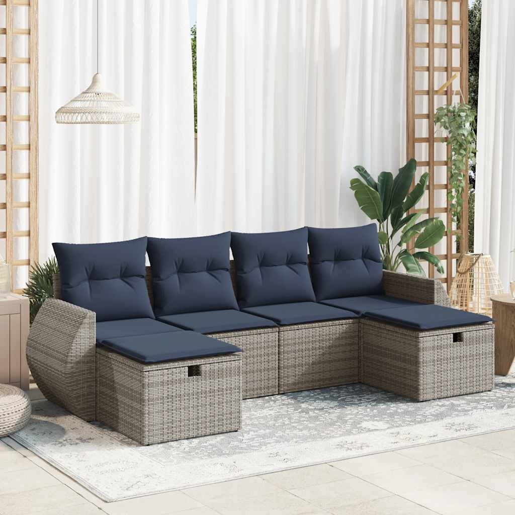 Set Divano da Giardino 6 pz con Cuscini Grigio in Polyrattan | homemem39