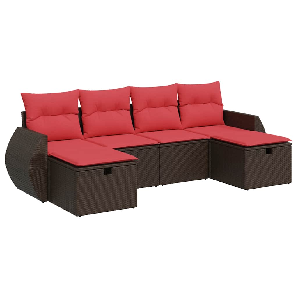 Set Divano da Giardino 6 pz con Cuscini Marrone in Polyrattan | homemem39