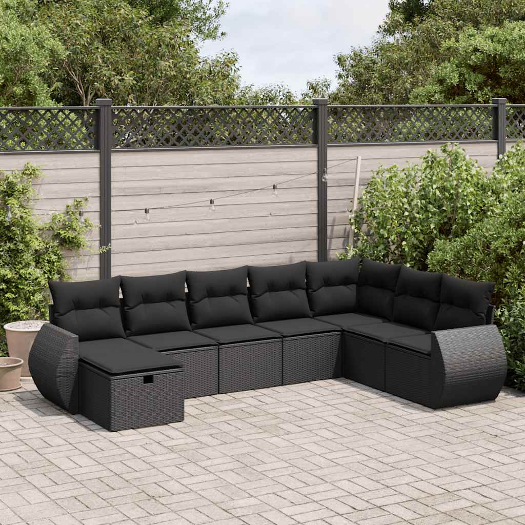 Set Divani da Giardino con Cuscini 8 pz Nero in Polyrattan | homemem39