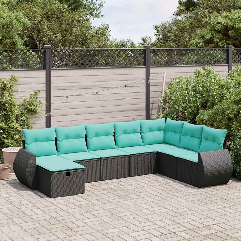 Set Divani da Giardino con Cuscini 8 pz Nero in Polyrattan