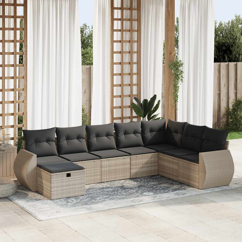 Set Divano da Giardino 8pz con Cuscini Grigio Chiaro Polyrattan - homemem39