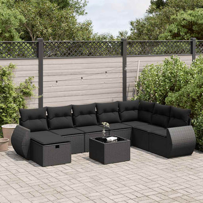 Set Divani da Giardino 9 pz con Cuscini Nero in Polyrattan | homemem39