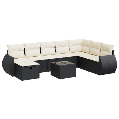 Set Divani da Giardino 9 pz con Cuscini Nero in Polyrattan - homemem39