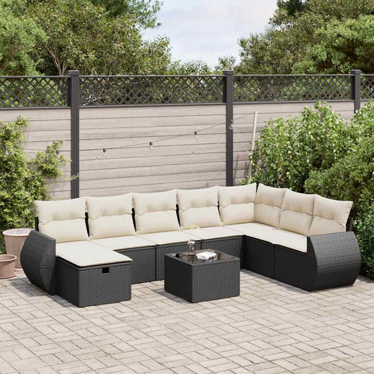 Set Divani da Giardino 9 pz con Cuscini Nero in Polyrattan - homemem39