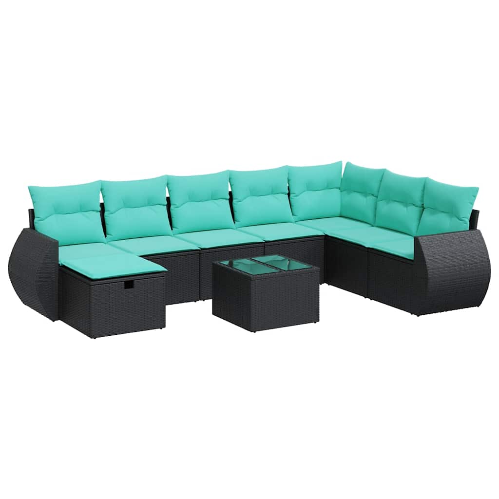 Set Divani da Giardino 9 pz con Cuscini Nero in Polyrattan | homemem39