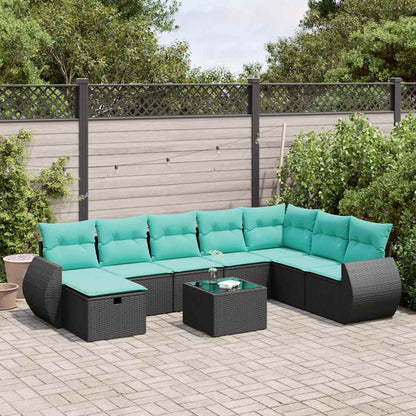Set Divani da Giardino 9 pz con Cuscini Nero in Polyrattan | homemem39