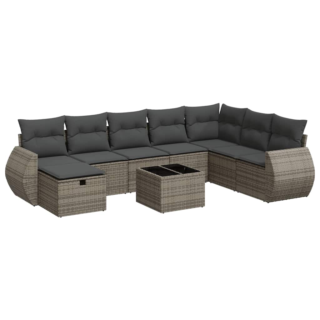 Set Divano da Giardino 9 pz con Cuscini Grigio in Polyrattan