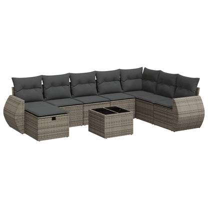 Set Divano da Giardino 9 pz con Cuscini Grigio in Polyrattan