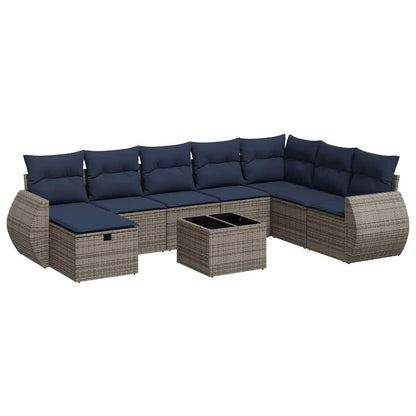 Set Divano da Giardino 9 pz con Cuscini Grigio in Polyrattan | homemem39