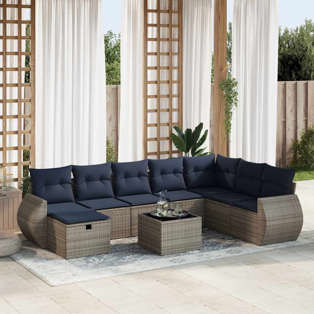 Set Divano da Giardino 9 pz con Cuscini Grigio in Polyrattan | homemem39