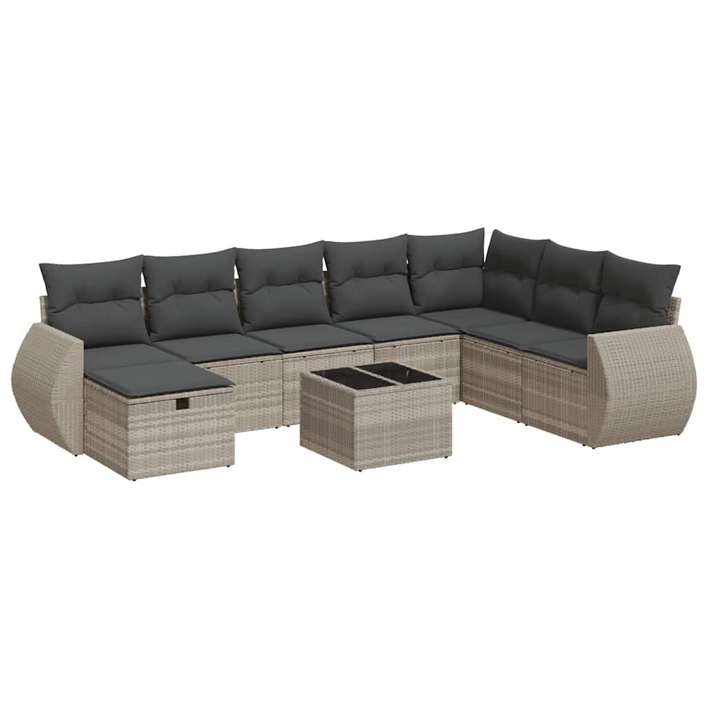 Set Divano da Giardino 9pz con Cuscini Grigio Chiaro Polyrattan - homemem39