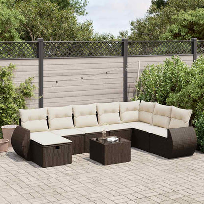 Set Divani da Giardino 9pz con Cuscini Marrone in Polyrattan - homemem39