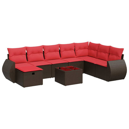Set Divani da Giardino 9pz con Cuscini Marrone in Polyrattan | homemem39