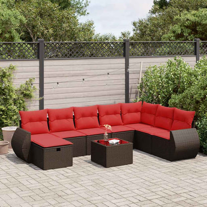 Set Divani da Giardino 9pz con Cuscini Marrone in Polyrattan | homemem39