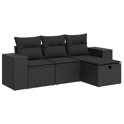 Set Divani da Giardino 4 pz con Cuscini Nero in Polyrattan | homemem39