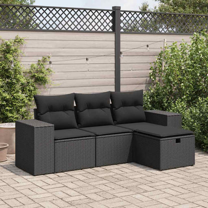 Set Divani da Giardino 4 pz con Cuscini Nero in Polyrattan | homemem39
