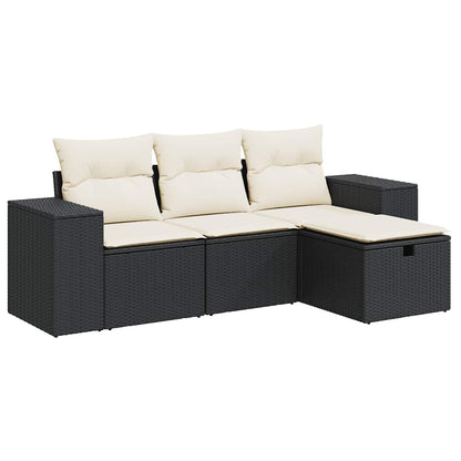 Set Divani da Giardino 4 pz con Cuscini Nero in Polyrattan - homemem39