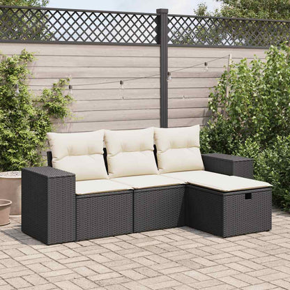 Set Divani da Giardino 4 pz con Cuscini Nero in Polyrattan - homemem39