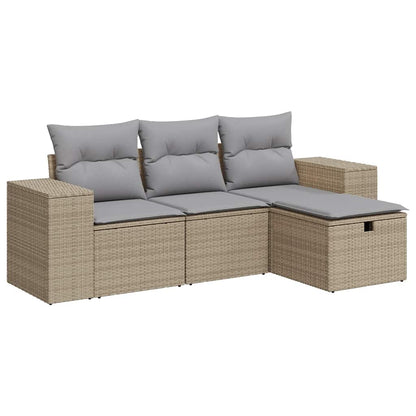 Set Divano da Giardino 4 pz con Cuscini Beige in Polyrattan - homemem39