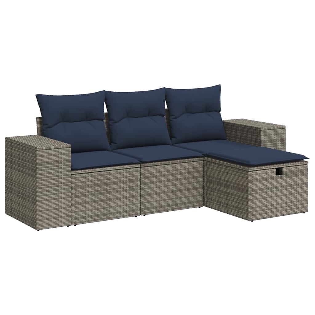 Set Divani da Giardino 4 pz con Cuscini in Polyrattan Grigio | homemem39