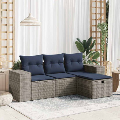Set Divani da Giardino 4 pz con Cuscini in Polyrattan Grigio | homemem39