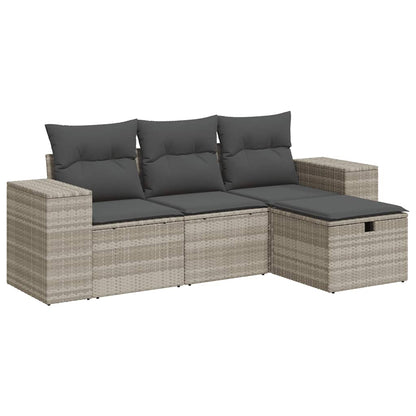 Set Divano da Giardino 4pz con Cuscini Grigio Chiaro Polyrattan - homemem39